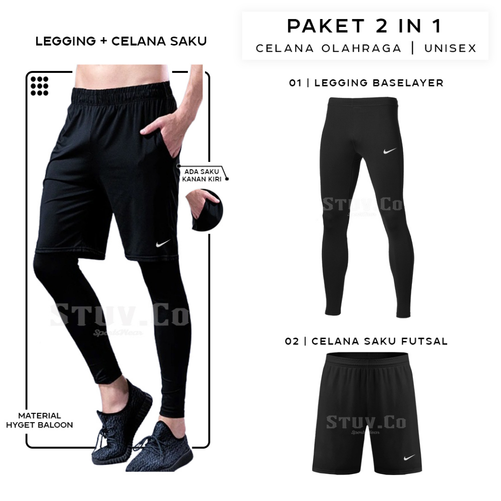 PAKET 2IN1 CELANA FUTSAL SAKU DAN LEGGING BASELAYER PANJANG OLAHRAGA UNISEX