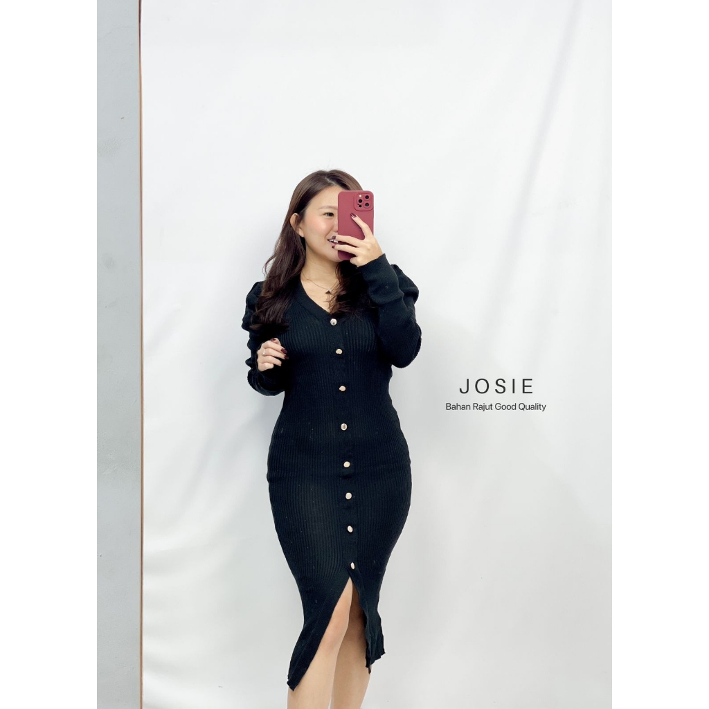 Basic id fashion Dres rajut full kancing  / Dres rajut lengan panjang  / Dres knit bodycon Josie