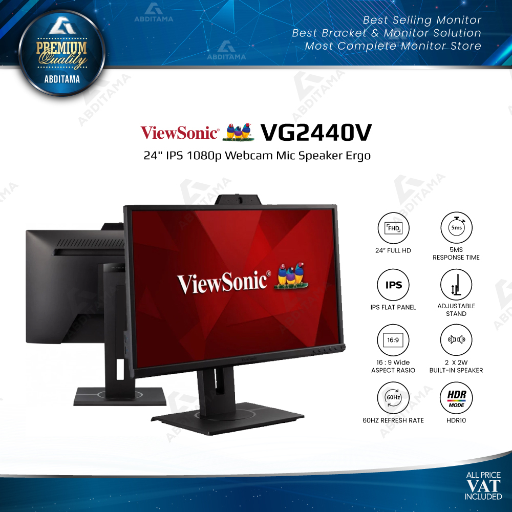 Monitor LED Viewsonic VG2440V 24&quot; IPS 1080p Webcam Mic Speaker Ergo