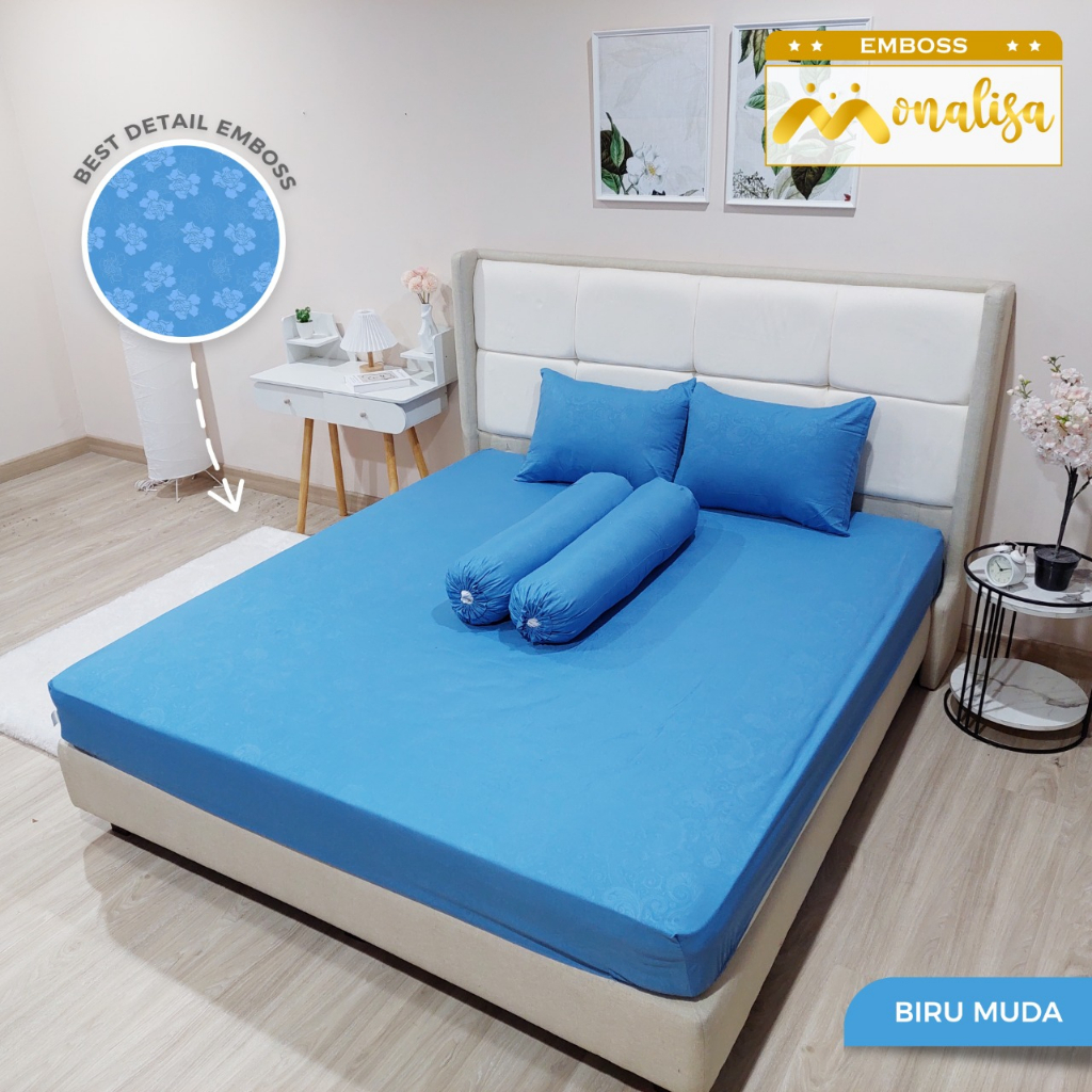 Monalisa Emboss BedCover SET Sprei Uk 160/180 - Biru Muda