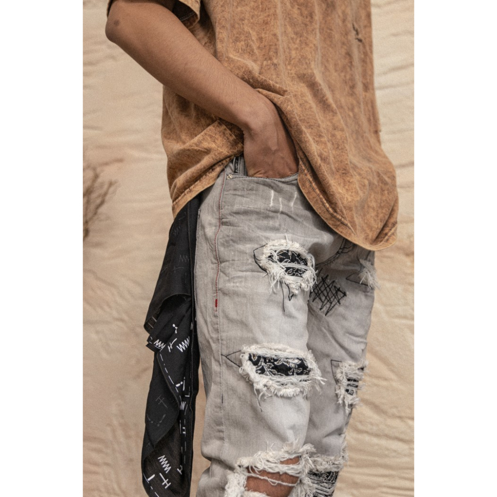 Denimitup M1 Batik Patch Jeans Faded Grey