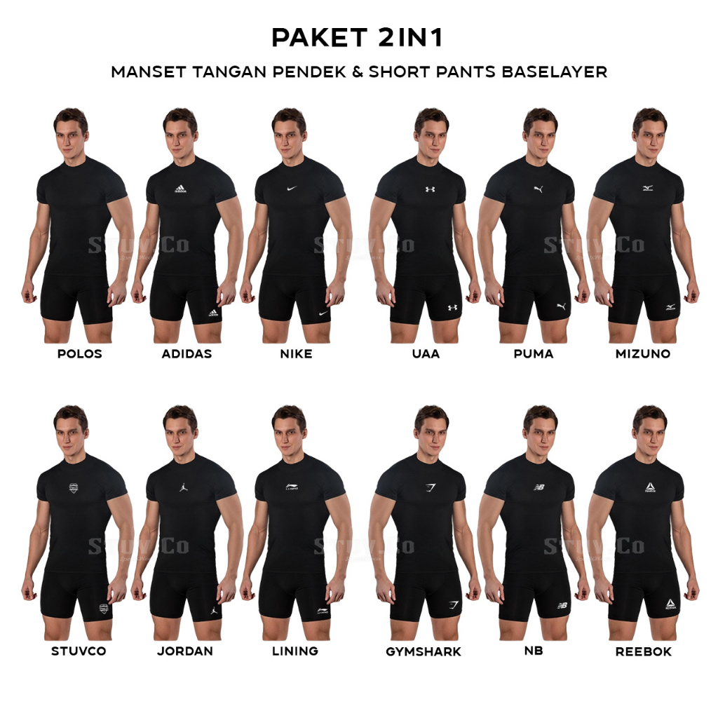 PAKET 2IN1 BASELAYER SHORTSLEEVE MANSET LENGAN PENDEK DAN CELANA BASELAYER PENDEK