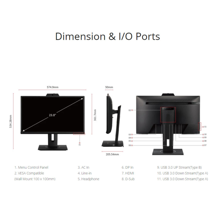 Monitor LED Viewsonic VG2440V 24&quot; IPS 1080p Webcam Mic Speaker Ergo