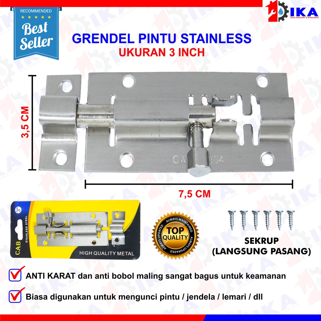 Grendel Stainless 3 Inch Stanlis Tebal Selot Pintu Jendela Kunci Pintu Gerendel Grosir East VPR VICO / Grendel Pintu 3 Inch Slot Selot Jendela 3 Inc Kunci Kamar Stainlis