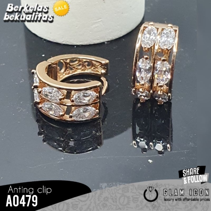 Anting Clip motif mata baris dua elegant A0479