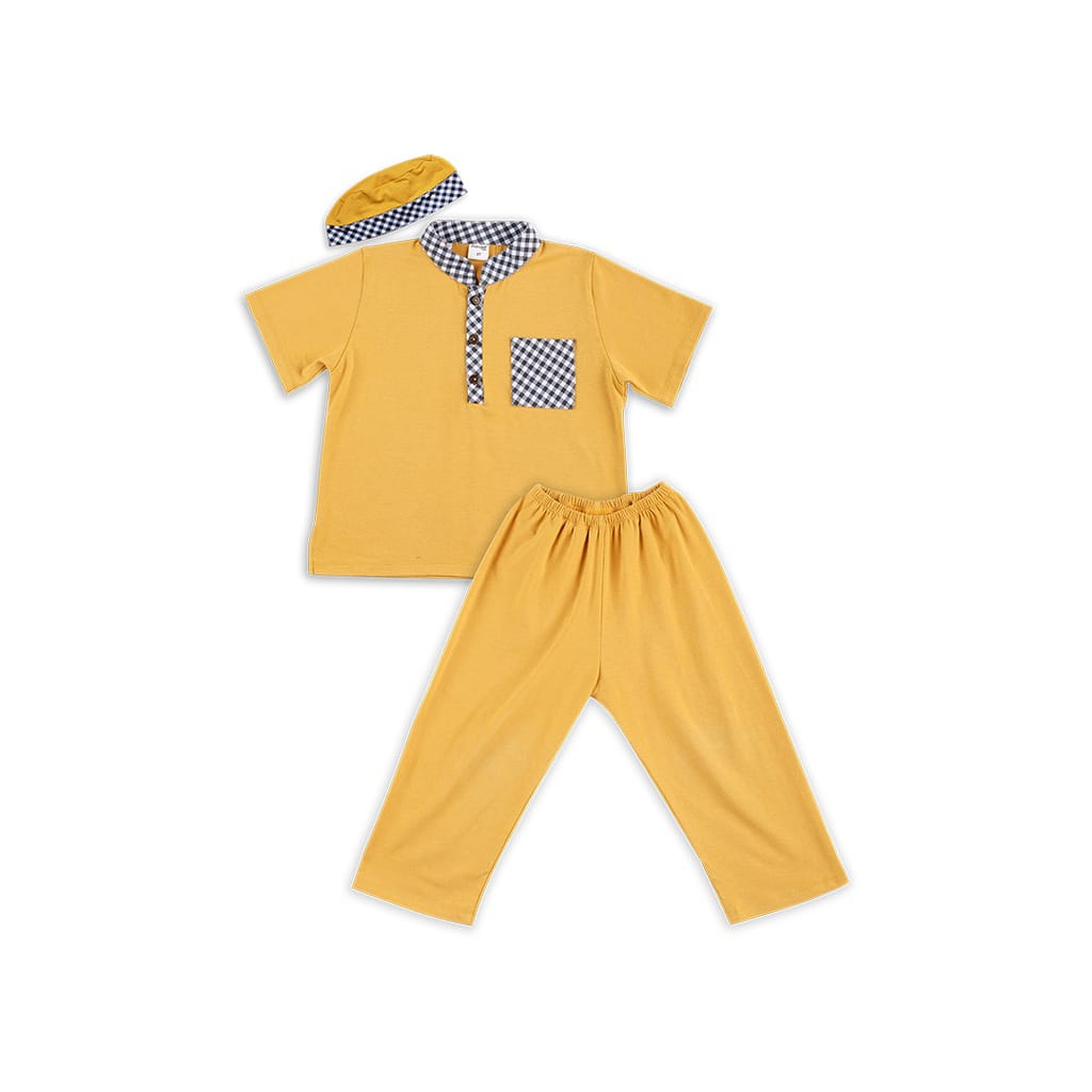 Dialogue Baju Koko Anak Peci Gingham Pocket Short Sleeve - Baju Muslim Anak Set Peci - DFB0184 DFB0185 DFB0186 DFB0187 DFB0188