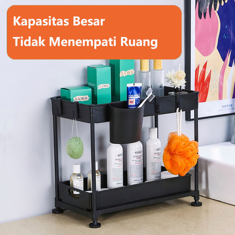 Kitchen Rack Rak Kabinet Lemari Dapur Keranjang Geser Laci Rak Tarik Rak 2 Lapisan