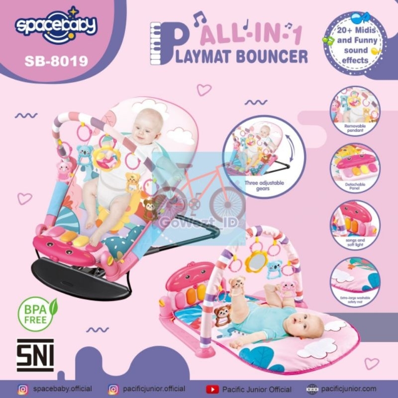 Mainan Playmat Bouncer Piano Anak SB 8019 Spacebaby Multifungsi 2 in 1 Space Baby | High Quality