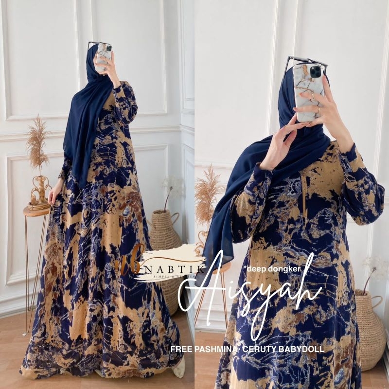 AISYAH DRESS GAMIS WANITA BUSUI BAHAN CERUTY original produk by NABTIK