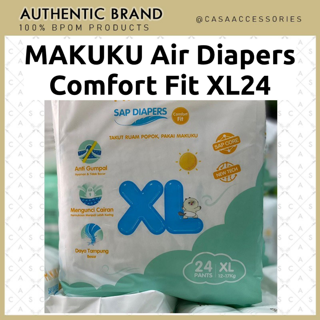 MAKUKU SAP Diapers Comfort Fit Pants XL24 Popok Bayi Tipis Extra Dry