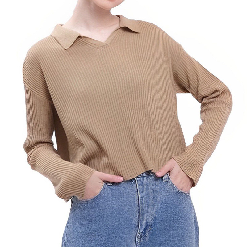 Aeris polo knit crop Atasan Rajut Korea