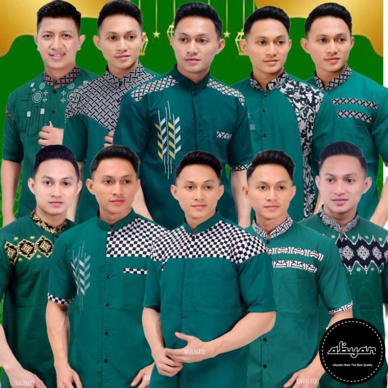 HEM KOKO LENGAN PENDEK BORDIL HIJAU BOTOL PRIA MUSLIM TERMURAH