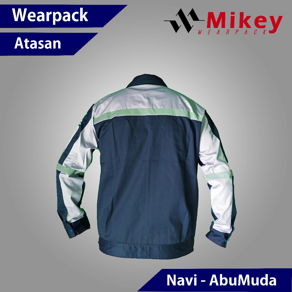 Wearpack Atasan Seragam Kerja Proyek Lengan panjang Warna Navy Kombinasi Abu Muda