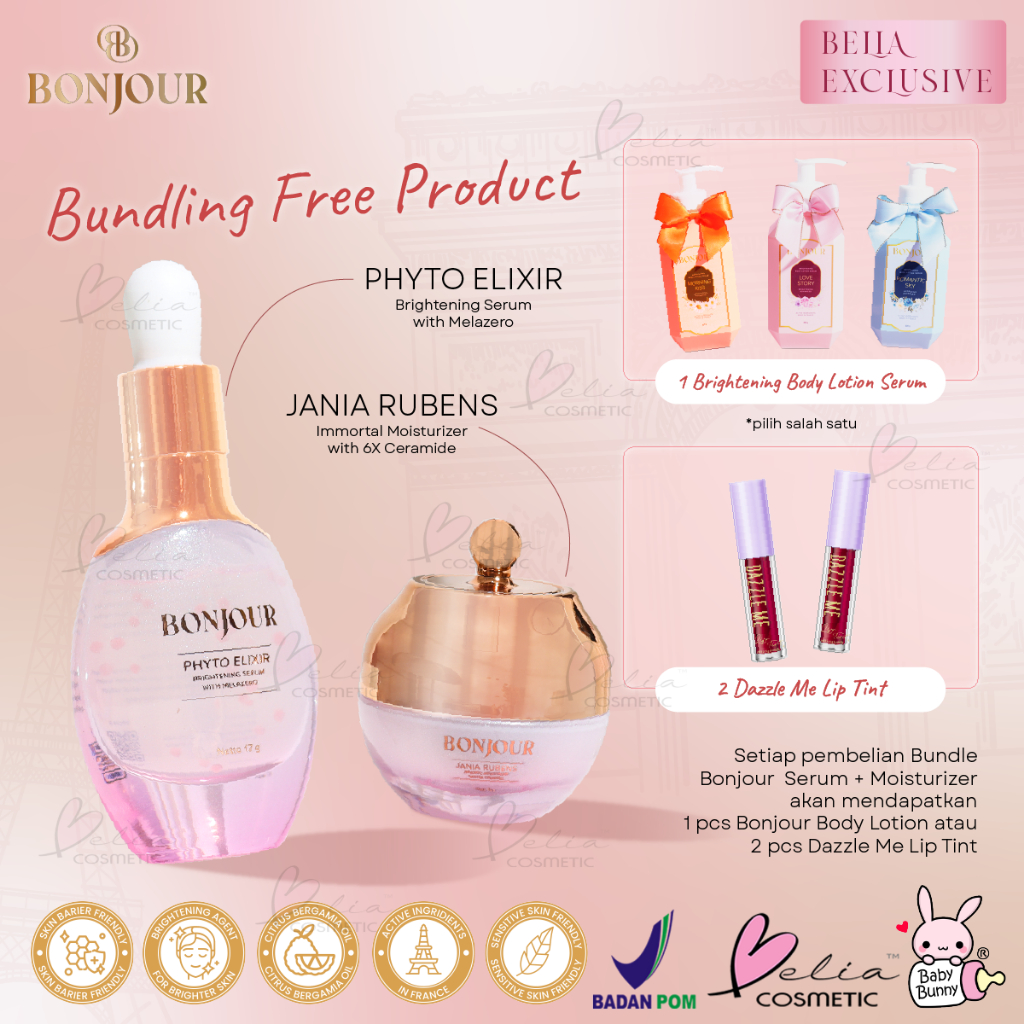 ❤ BELIA ❤ BONJOUR (BUNDLING) Beauty Jania Rubens Immortal Moisturizer with 6X Ceramide 25g | Phyto Elixir Brightening Serum with Mlazero 17g | Pelembab Wajah EXCLUSIVE | BPOM skincare