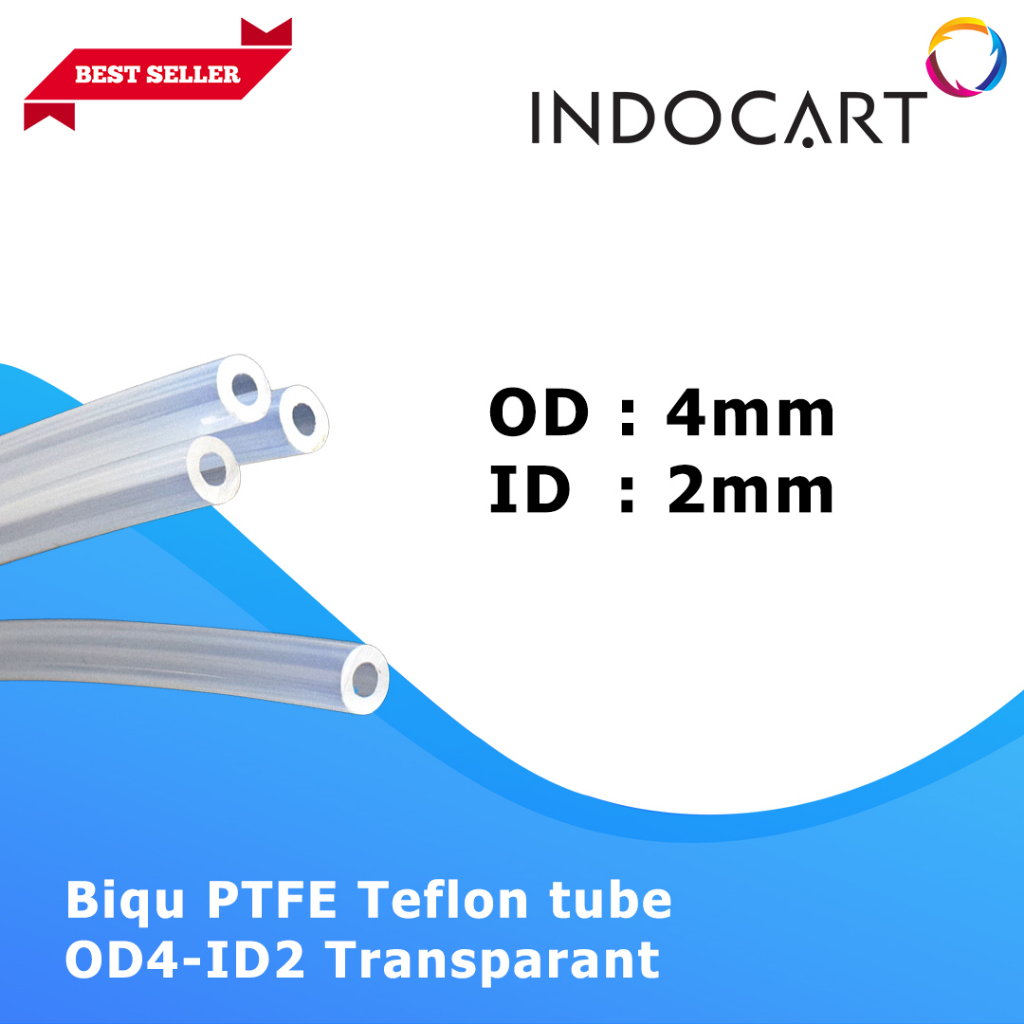 INDOCART 3D Printer Parts Biqu PTFE Teflon Tube OD4-ID2 Transparant