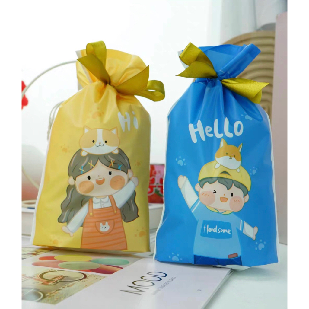 5 pcs DSM Kantong serut Drawstring Bag Plastik hadiah cookies permen kue goodie bag souvenir