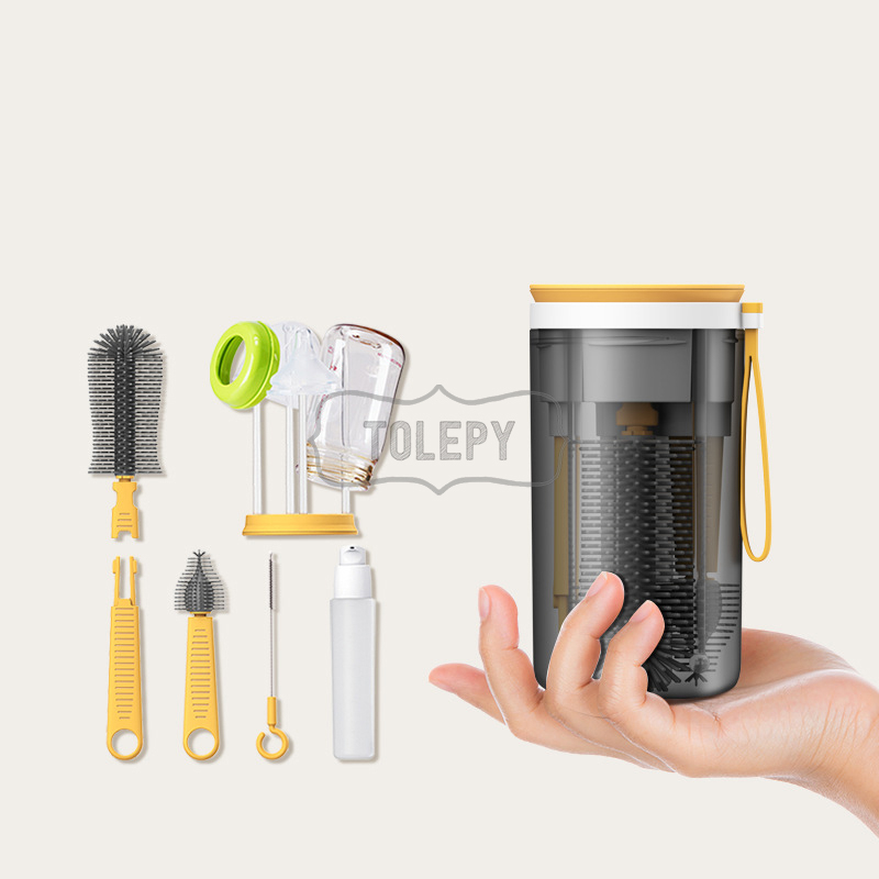 6 in 1 Premium Portable Baby Bottle Brush / Perlengkapan Cuci Botol Bayi Travel