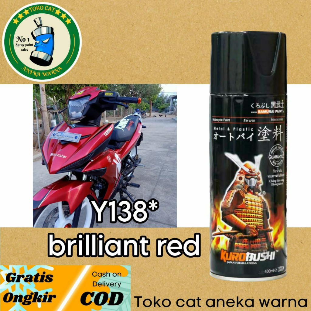 SAMURAI PAINT Y138* BRILLIANT RED 400ML CAT SEMPROT SPRAY PAINT PILOX PILOK MERAH BRILIAN