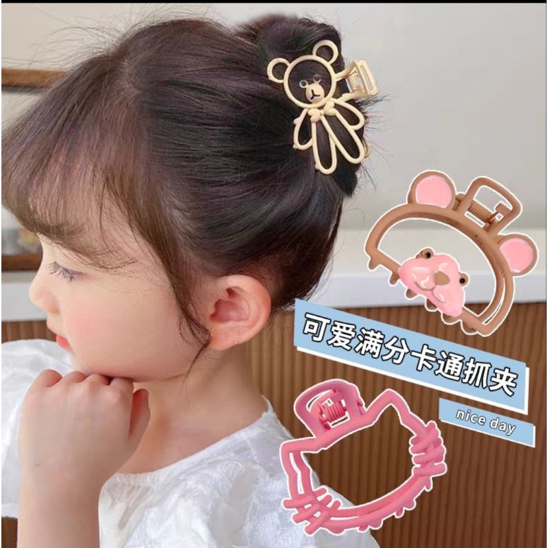 Jepit Rambut Plastik Bentuk Beruang Gaya Korea Warna Matte Jedai Salon Bear 7.5cm Hair Claw Clips