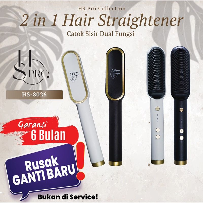 Catok Sisir Pelurus Rambut Hair Straightener Curler 2 in 1 catokan sisir listrik HS-8026