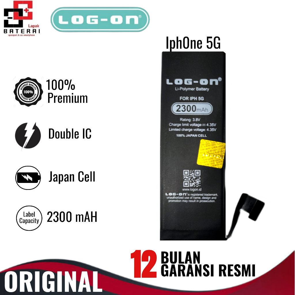 LOG - ON Baterai Iphone 5 / Iphone 5G Double IC Protection Battery Batre