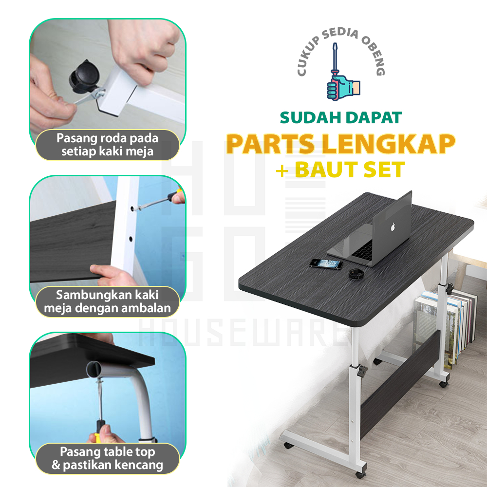 Meja Laptop Belajar Serbaguna / Meja Roda Portable Stand Tinggi HUGO