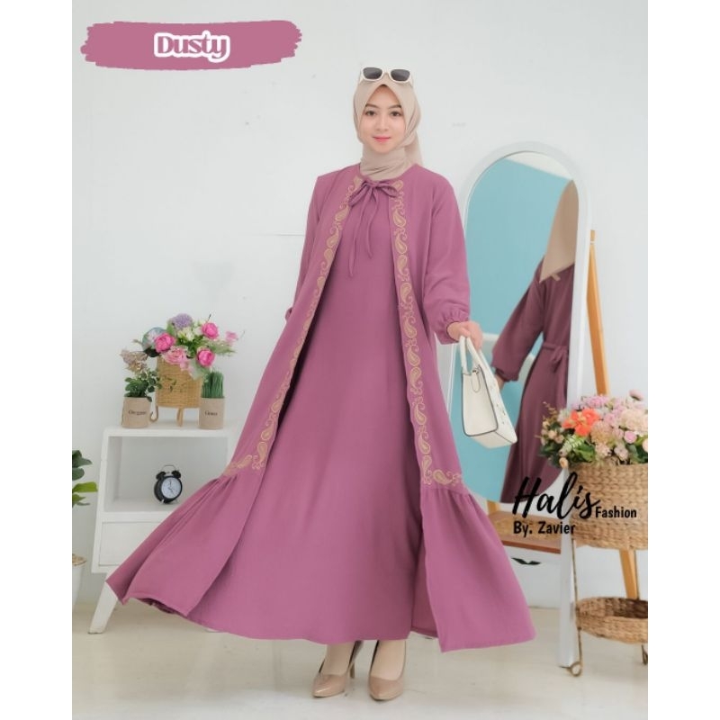 GAMIS CRINGKLE BORDIR ROMPI HALIS LEBARAN OOTD STYLE SYARI MODEL TERBARU