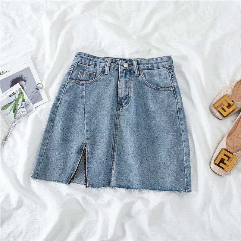 cantikya.id Korean Mini Skirt Rok Jeans pendek A-Line Plain Rok Pendek seksi hot rok denim kekinian 2023