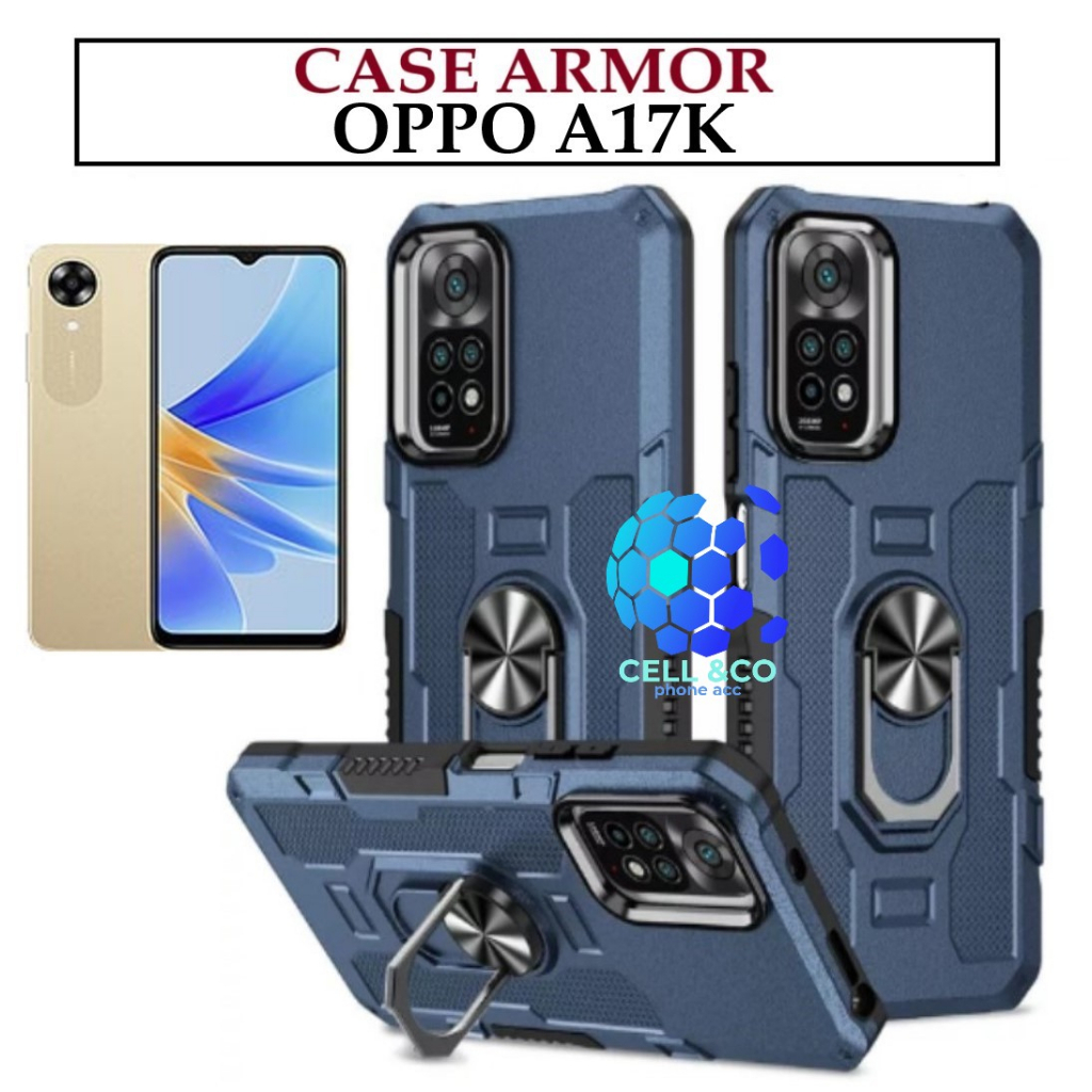 Case Armor OPPO A17K Iring Cincin Magnetic Kesing Hp Protect kamera Premium Hard Case Standing Robot Pelindung Kamera