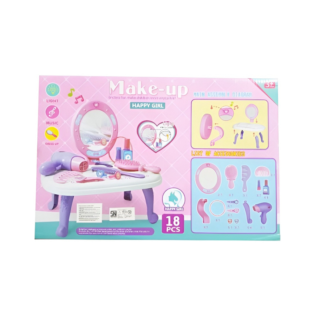 MAINAN CEWEK MEJA RIAS ANAK PEREMPUAN MAKE UP 688-32A HAPPY GIRL 18 PCS