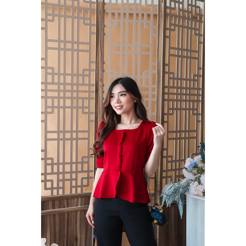 ATASAN CASUAL WANITA KEISHA BUTTON PLAID SQUARE TIED TOP