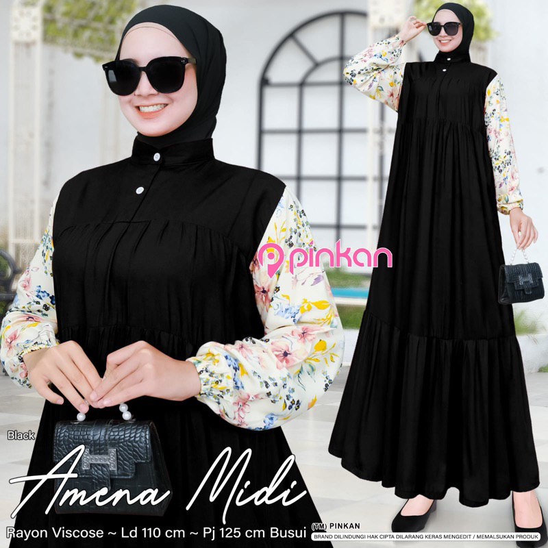 Pinkan gamis amena moza humaira midi dress | rayon viscose LD 110 busui