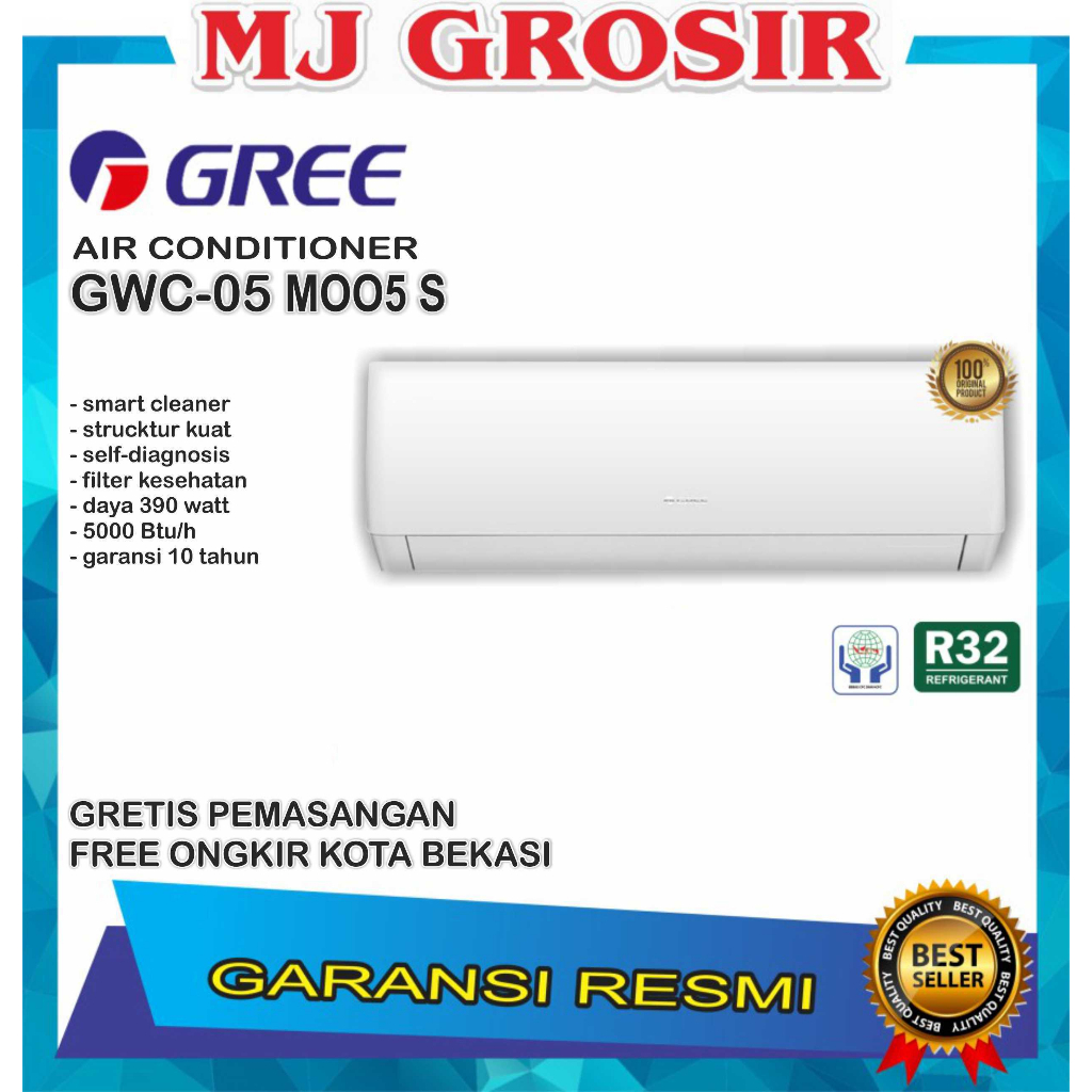 AC GREE GWC 05 MOO5 1/2PK + PASANG R32 STANDARD SUPER COOL