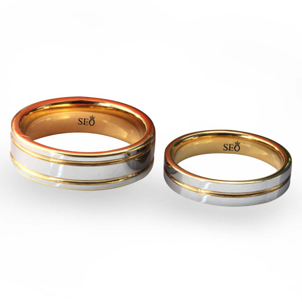 Seo Silver Jewelry - Cincin Couple Perak Pria Wanita Tunangan Nikah Kawin Warna Gold P-231