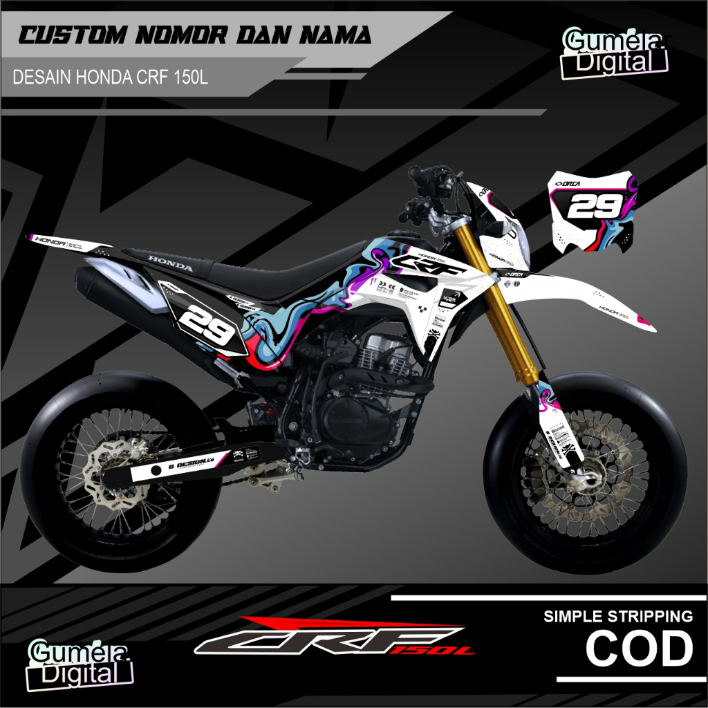 DECAL CRF 150L FULL BODY SUPERMOTO GLOSSY DOFF HITAM SIMPEL 09