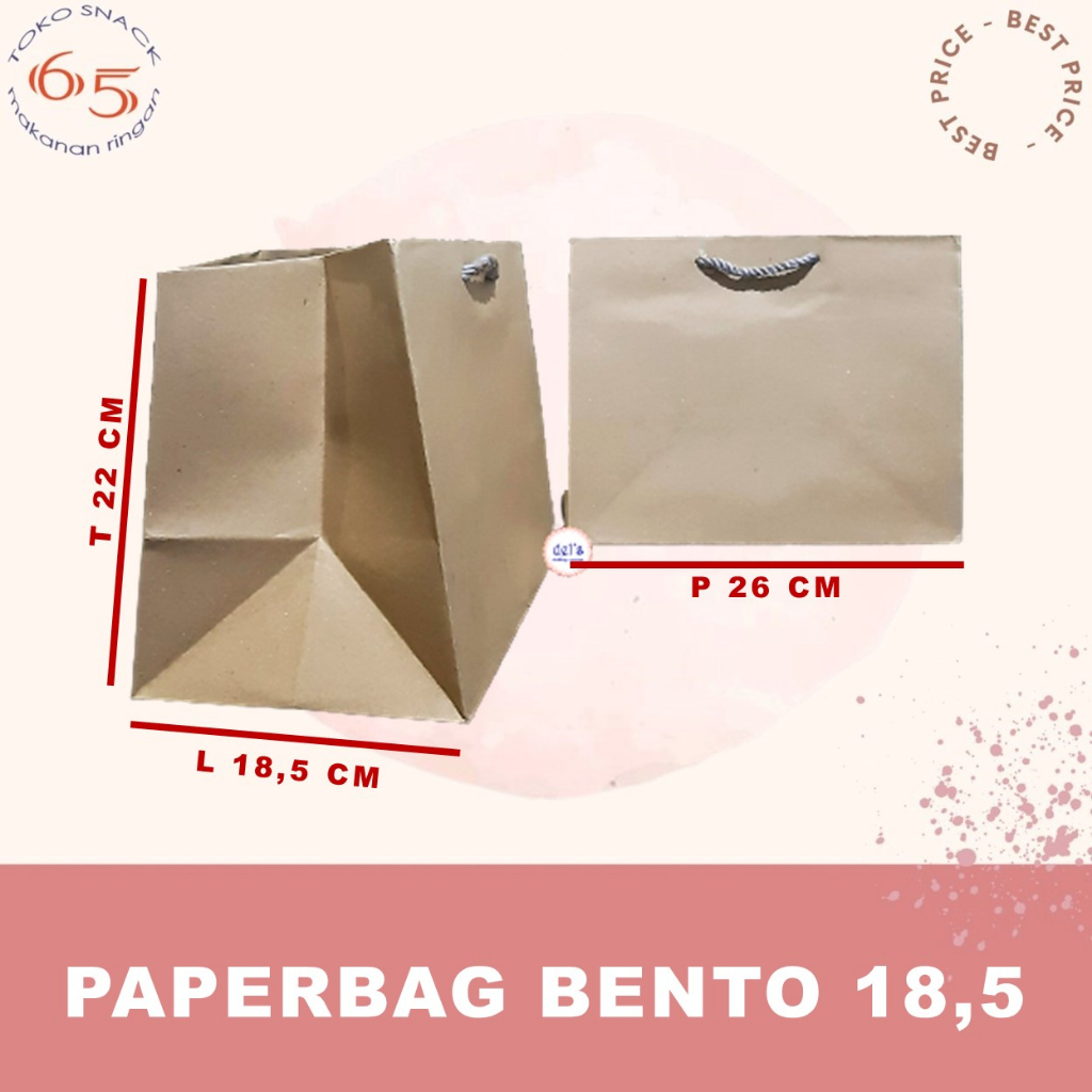 

Paperbag Lebar Bento. 22 x 26 x 18. Tas kertas coklat