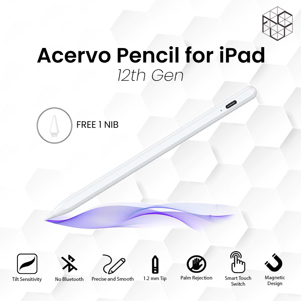 Acervo Pencil Stylus Pen 12th Gen with Palm Rejection, Magnetic Adsorption Design and Tilt Detection Capacitive Pencil