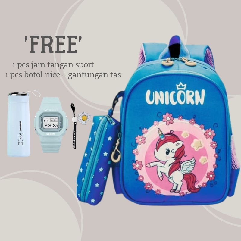 Tas Anak Ransel Sekolah 2in1 Karakter Unicorn Kartun Lucu Model Tas Taman Anak Tren Untuk Anak Perempuan