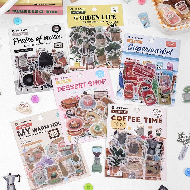 

40 Lembar Sticker Pack Deco Stiker Daily Life Vinyl 02 PET Tahan Air