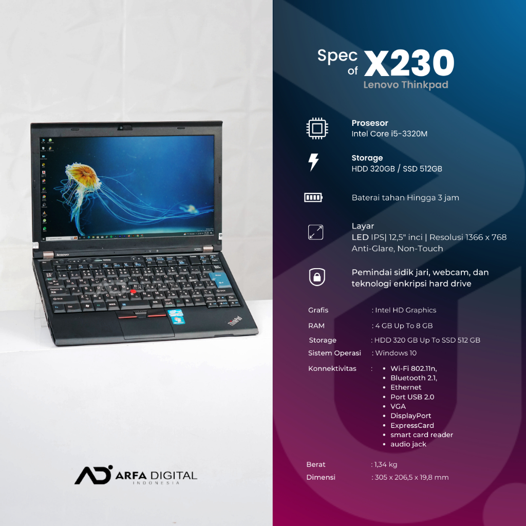 Laptop Lenovo Thinkpad X230 Core I5 Ram 8GB SSD 256GB Murah Cocok Buat Office Original Bergaransi