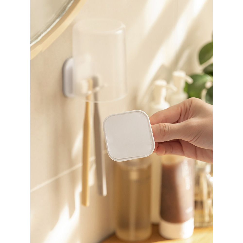 2 in 1 PREMIUM HIGH QUALITY Penyangga Sikat Gigi dan Gelas Tempel Dinding Hook Serbaguna - HW114