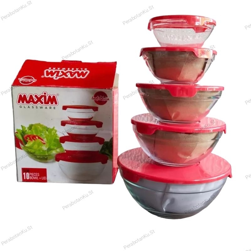 Maxim Glassware Bowl + Tutup / Mangkok Kaca Set Susun / Rantang Kaca / Hamper Imlek / Hamper