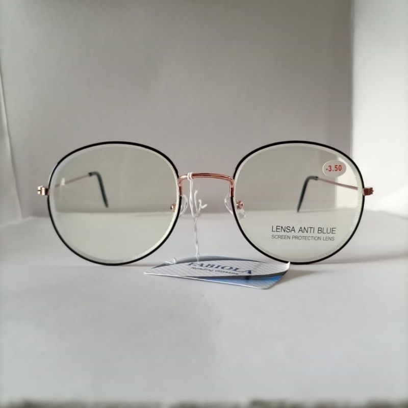 KACAMATA MINUS OVAL FRAME BESI ANTI RADIASI GOLD LIST BLACK UNISEX