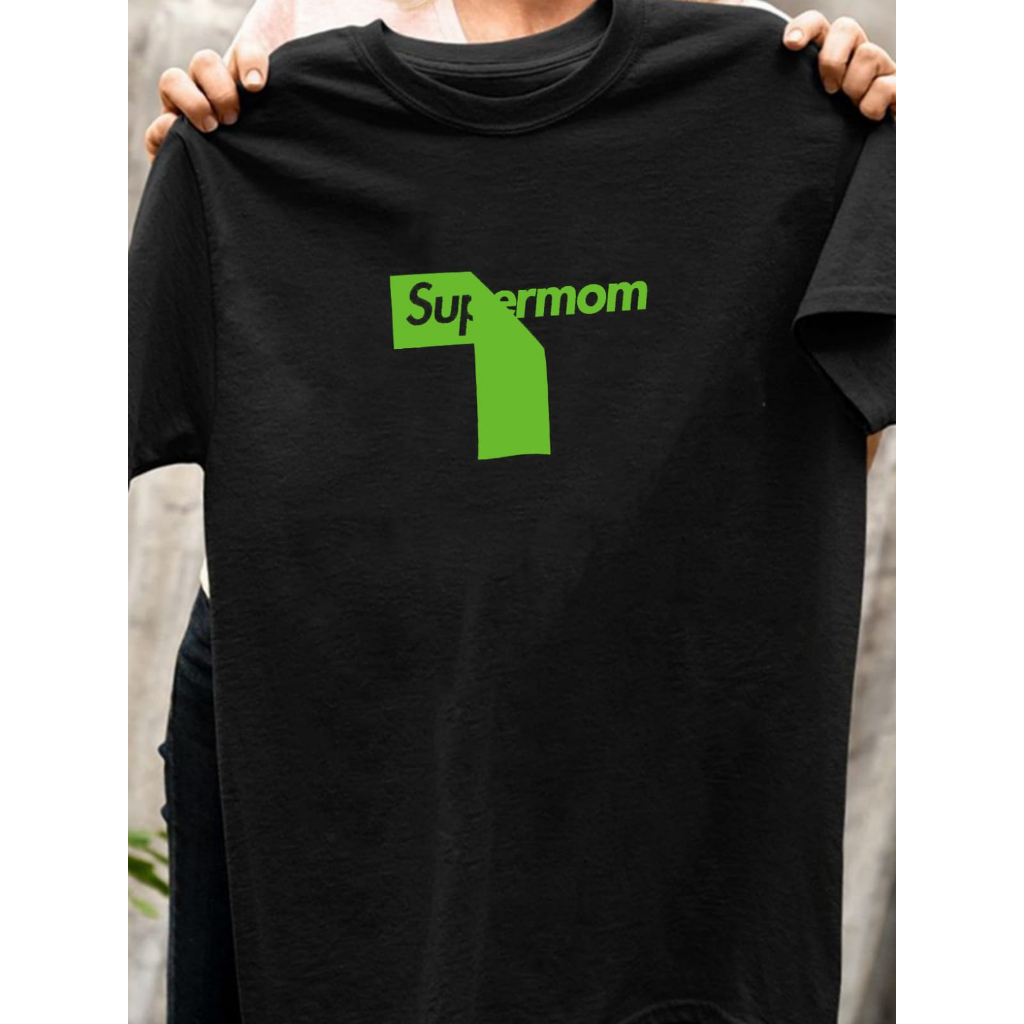 BAJU KAOS SABLON SUPERMOM KERAH BULAT PREMIUM