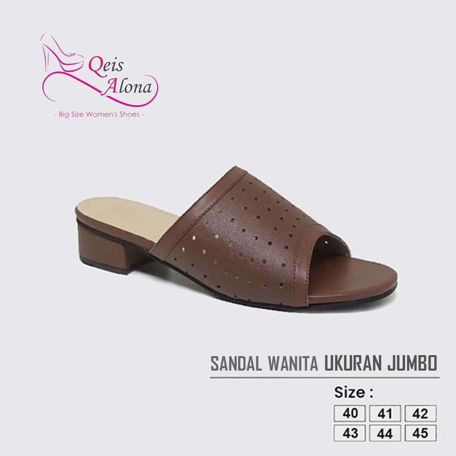 Alona Series- Heels Teplek Brown |Sandal Wanita| Ukuran Besar Kaki Jumbo | Sendal Selop Ibu2 Tante2