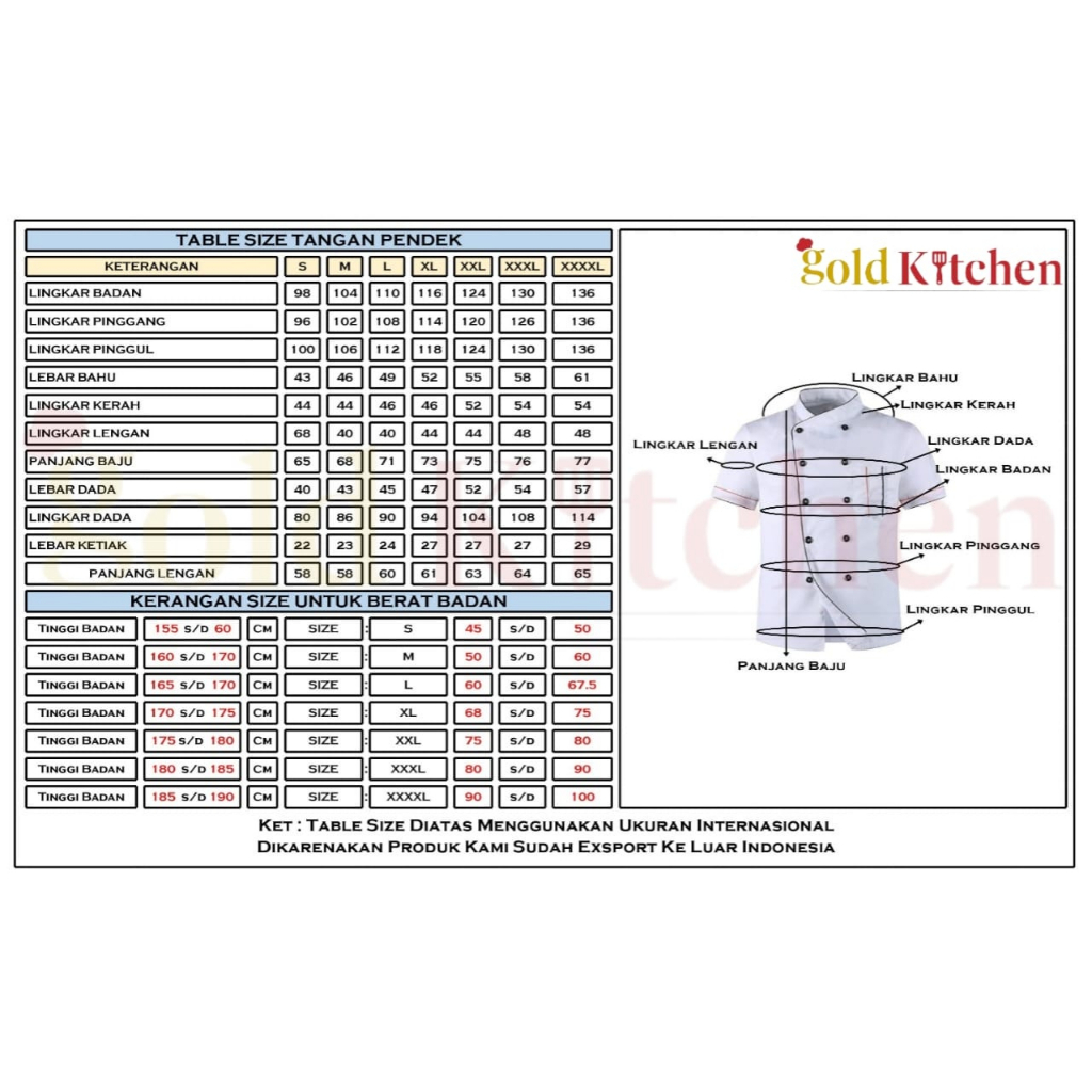 Baju Chef Baju Koki Chef Jacket Baju Kitchen Sergam koki Lengan Panjang Pendek Pria Wanita Bahan Drill