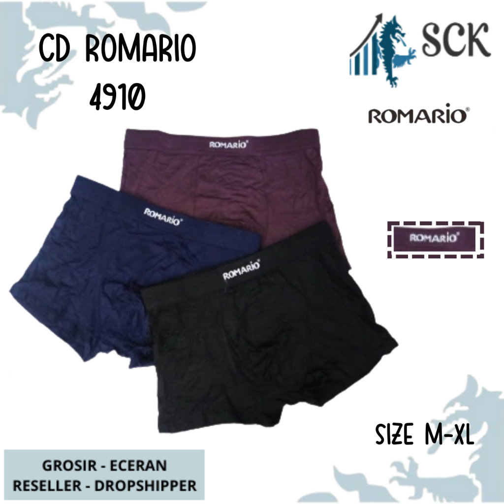 [ISI 3] CD Pria ROMARIO 4910 Model BOXER Bahan Katun Premium / Celana Dalam Pria Boxer model Sporty katun SIZE M L XL - sckmenwear GROSIR