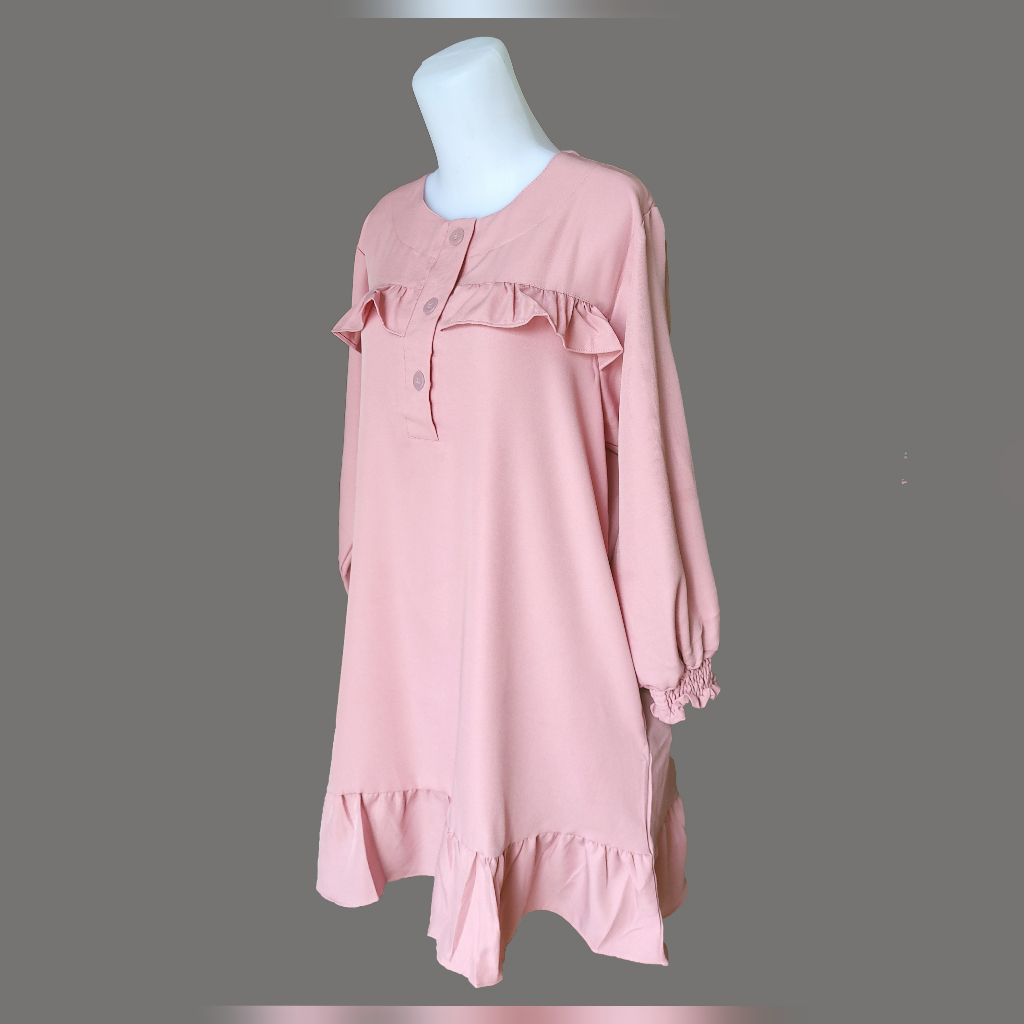 Clachella Baju Tunik Motif Polos Atasan Wanita T1B8086B