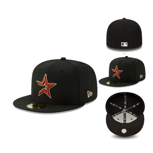 Topi NY Houston Astros MLB Baseball Fitted / Build Up Black OrangePremium Import CX