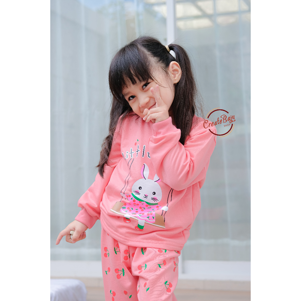 PIYAMA ANAK PEREMPUAN MOTIF LITTLE BUNNY 1-7 TAHUN BAJU TIDUR ANAK LENGAN PANJANG TERMURAH